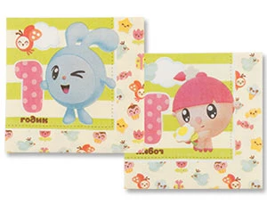 Салфетка Малышарики 1 годик 25см 12шт